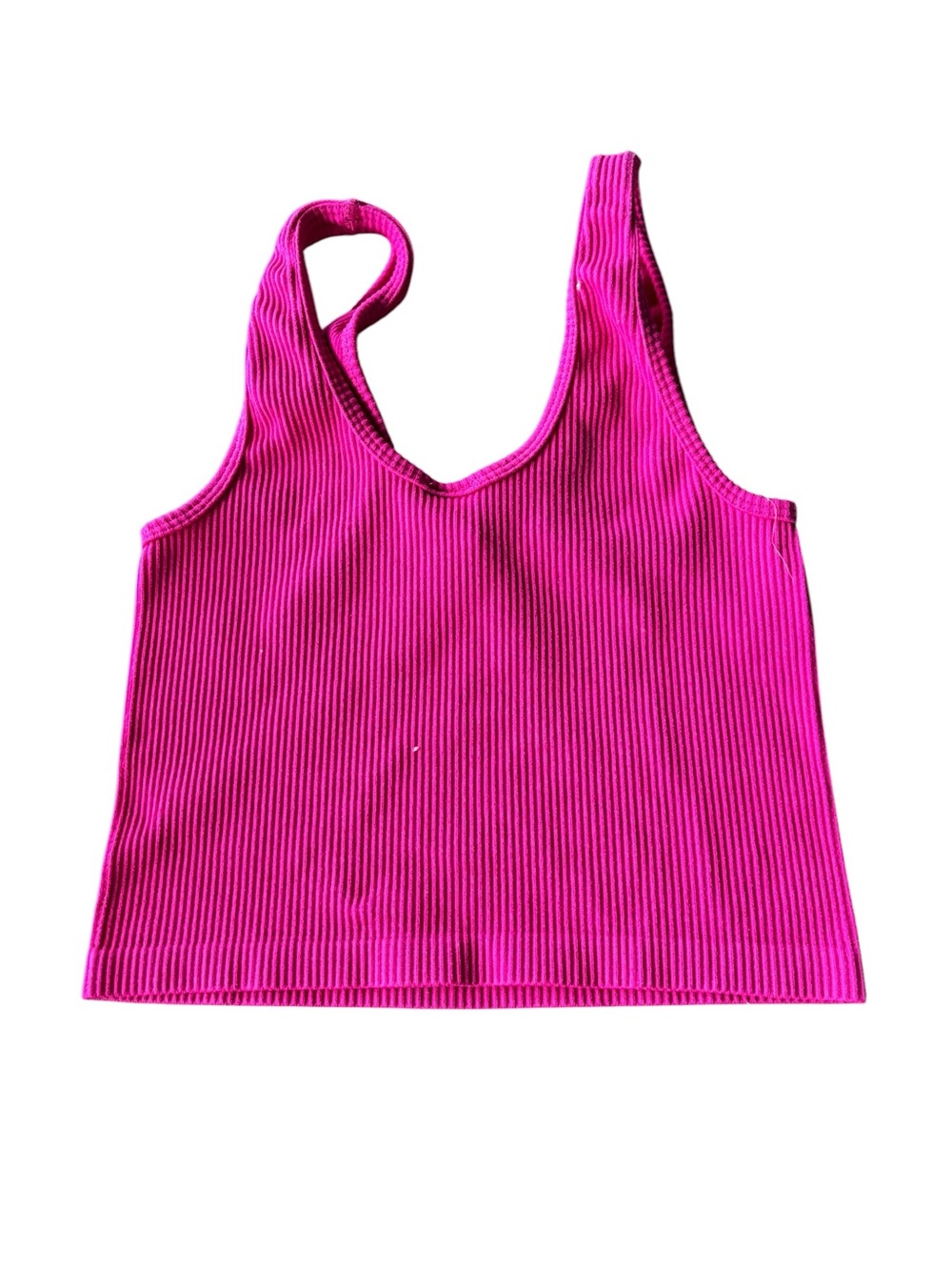 Girls' Ribbed Hot Pink Tank Top - Youth Sleeveless Crop - Picture 2 of 3